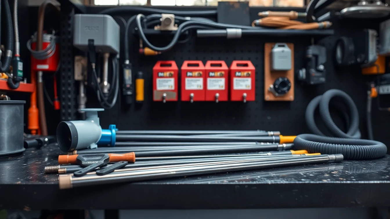 Drainage tools on a workshop bench, Edinburgh